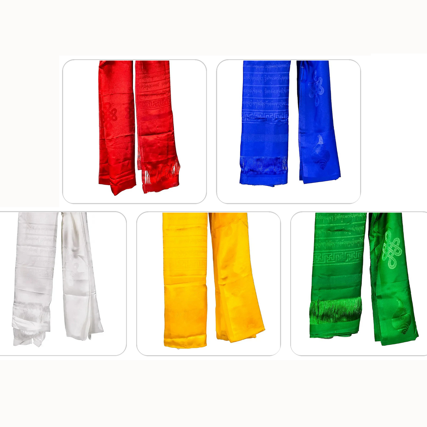 Katha de 2,40 m - 5 couleurs au choix - En soie artificielle ornée de motifs Tibétains, écharpe de salutation, offrande de respect et décoration d’autel bouddhiste