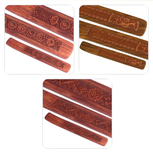 Brûleur d'encens en bois d'acacia 25x4 cm, pour bâtons fins : japonais, Marco Polo, Yoga, Archange, Agarbatti, Masala, Satya... !