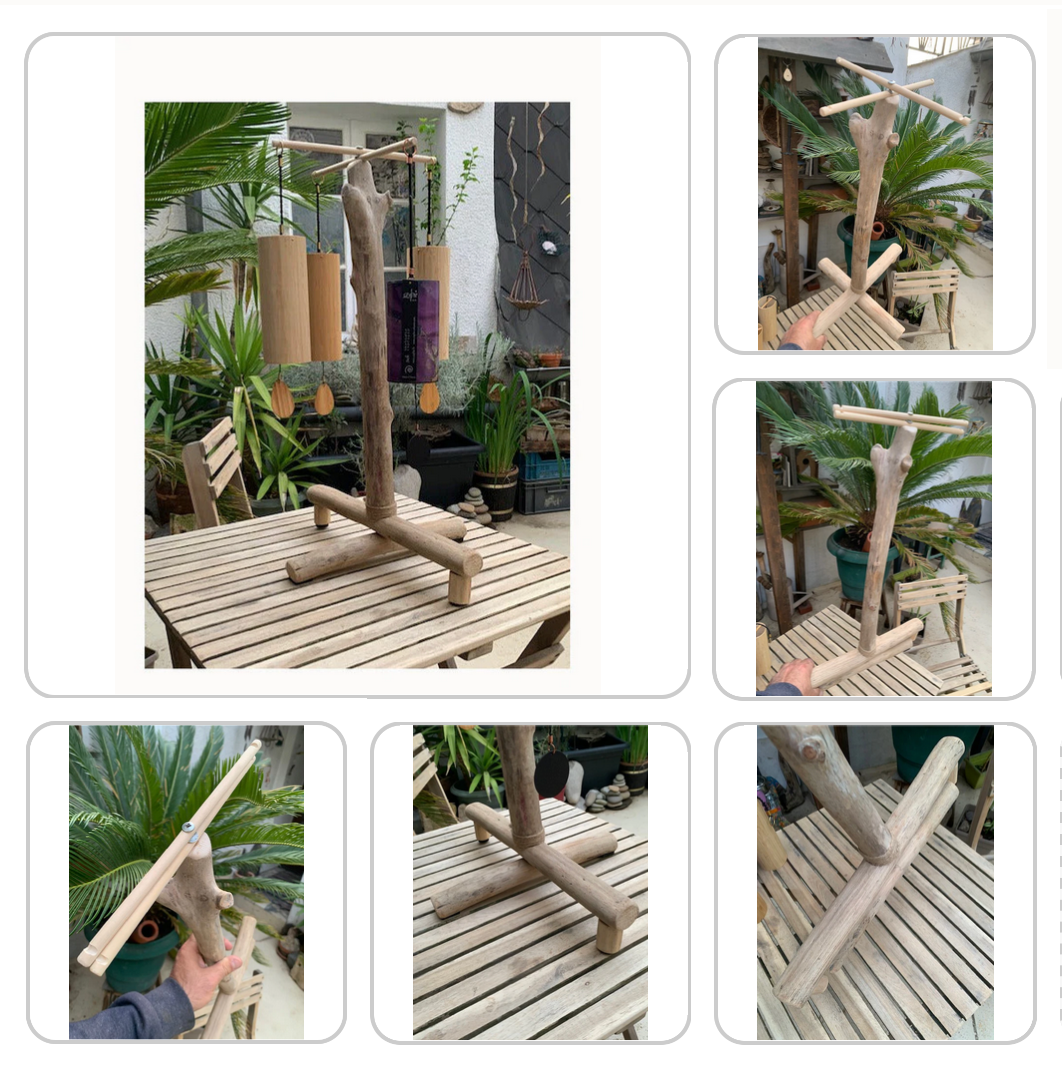 Support en bois flotté, base et branches pliables, pour carillons Koshi/Zaphir – 59 x 40 x 35 cm, léger, transport facile, création Zen Curiosity