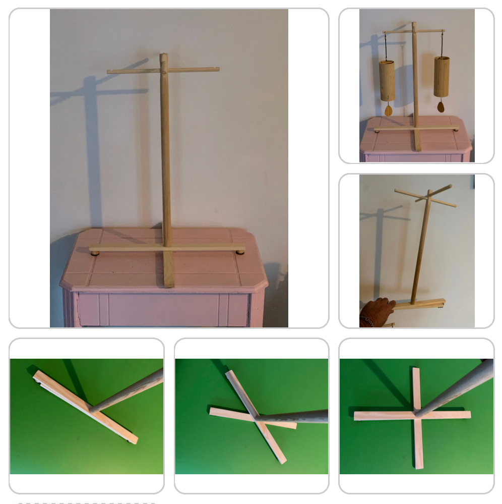 Support en bois avec base rétractable pour carillons de style Koshi, Zaphir, Tingsha… ±47 cm de haut - Création Zen Curiosity