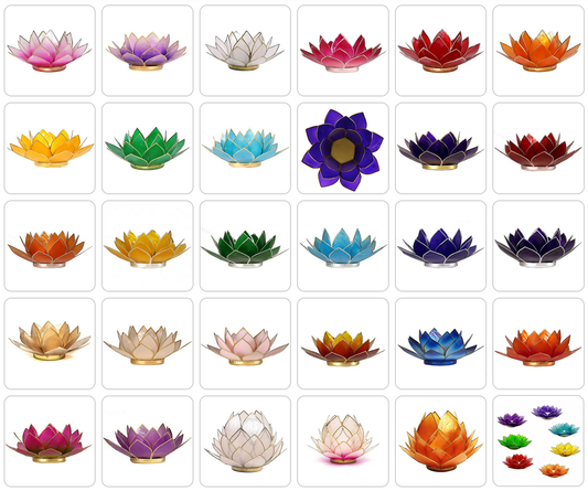 Bougeoirs “Lotus” en coquillage Capiz – 13,5x5,5 ou 15x10,5 cm – Couleurs sublimes et reflets incroyables !