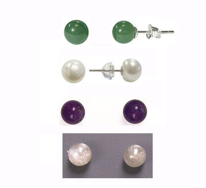 Puces/ Clous/ Boucles d'oreilles en Jade, Améthyste, Labradorite, perle Biwa (Tahiti); qualité AA à AAA. Finition Argent 0.925, très élégantes, fines, parfait !