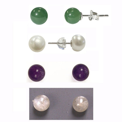 Puces/ Clous/ Boucles d'oreilles en Jade, Améthyste, Labradorite, perle Biwa (Tahiti); qualité AA à AAA. Finition Argent 0.925, très élégantes, fines, parfait !