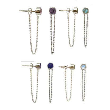 Puces/ Clous/ Boucles d'oreilles avec chaînettes. Finition Argent 0.925, en améthyste, labradorite, lapis lazuli, pierre de lune !