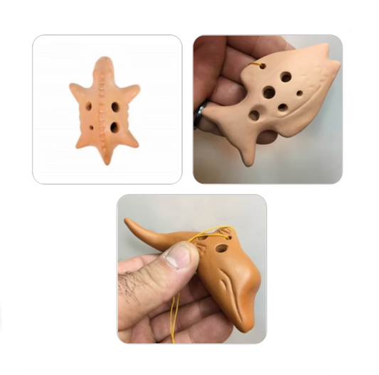 Ocarina en terre cuite, modèles au choix : dauphin, poisson, tortue... Superbes pièces faites au Pérou !