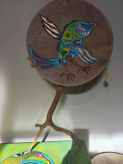 Damaru tibétain – Tambour rituel bouddhiste fait main en France, plusieurs tailles au choix : 10, 20 ou 30 cm