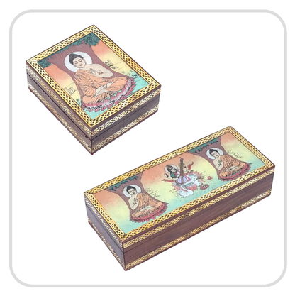 Boîte décorative en bois de manguier avec un dessin. 2 tailles au choix : 13.5x11x5 et  26x11x6 !