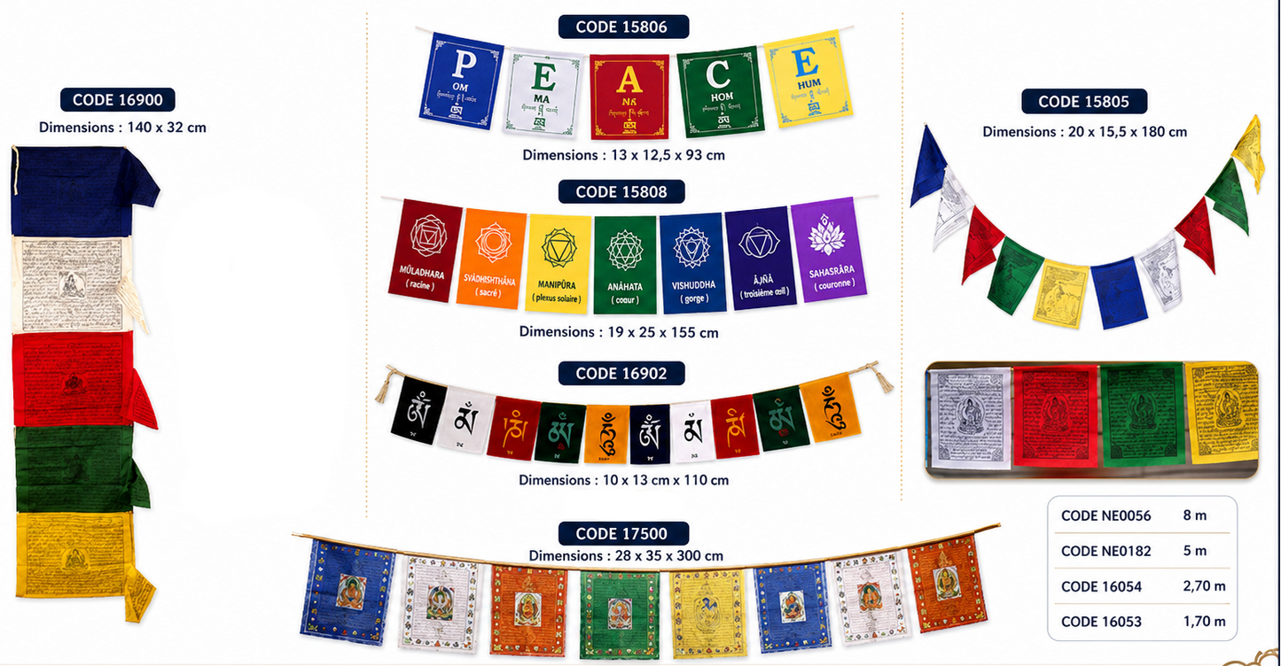 Selection of Buddhist/Tibetan prayer flags - Sold individually, 10 models to choose from ranging from 93 cm to 8 m!