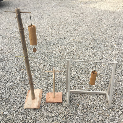 Création Zen Crurisoity, supports en bois pour carillon de style Koshi, Zaphir ou autres, de 45 ou 110 centimètres de haut, base de 20x20x4 cm..