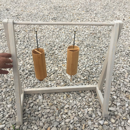 Création Zen Crurisoity, supports en bois pour carillon de style Koshi, Zaphir ou autres, de 45 ou 110 centimètres de haut, base de 20x20x4 cm..