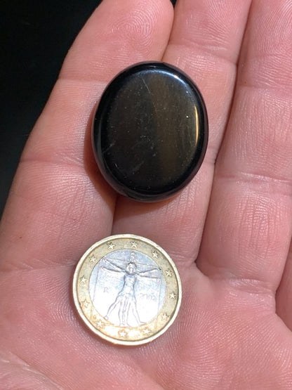 Obsidienne noire, galet/ pierre plate - 30 x 25 x 10 mm - 10,8 gr.