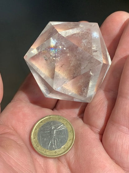 Rock crystal icosahedron, one of the five Platonic Solids - ± 50 x 40 mm / 106.1 g - AA to AAA quality