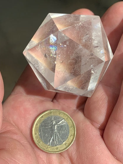 Rock crystal icosahedron, one of the five Platonic Solids - ± 50 x 40 mm / 106.1 g - AA to AAA quality