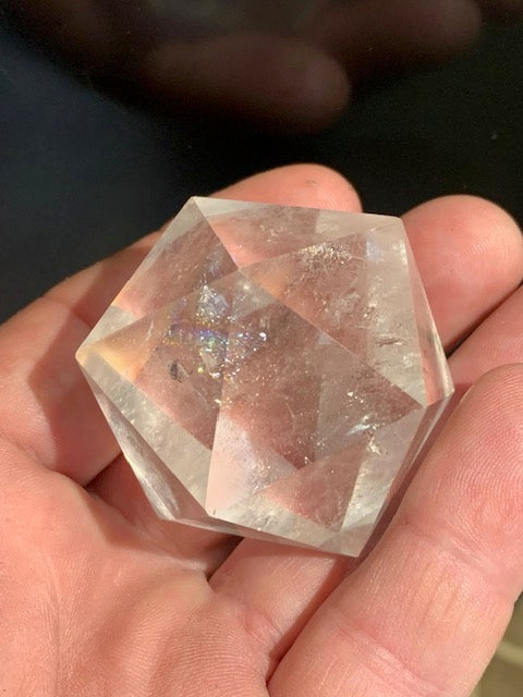 Rock crystal icosahedron, one of the five Platonic Solids - ± 50 x 40 mm / 106.1 g - AA to AAA quality