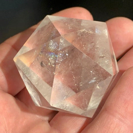 Rock crystal icosahedron, one of the five Platonic Solids - ± 50 x 40 mm / 106.1 g - AA to AAA quality