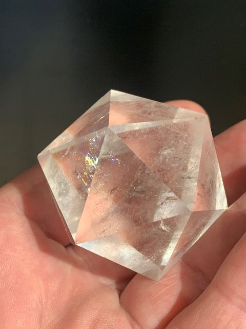 Rock crystal icosahedron, one of the five Platonic Solids - ± 50 x 40 mm / 106.1 g - AA to AAA quality