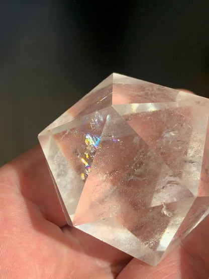 Rock crystal icosahedron, one of the five Platonic Solids - ± 50 x 40 mm / 106.1 g - AA to AAA quality