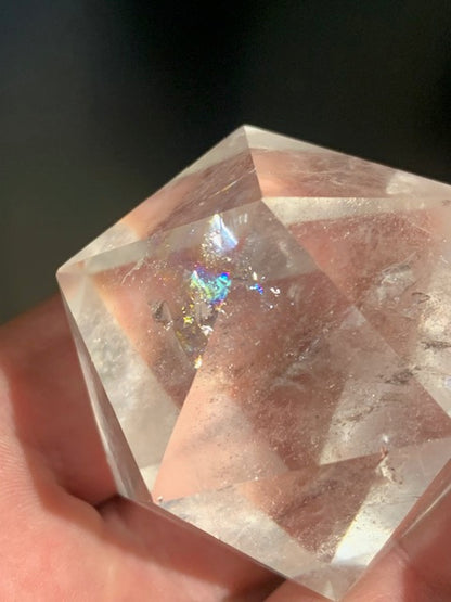 Rock crystal icosahedron, one of the five Platonic Solids - ± 50 x 40 mm / 106.1 g - AA to AAA quality