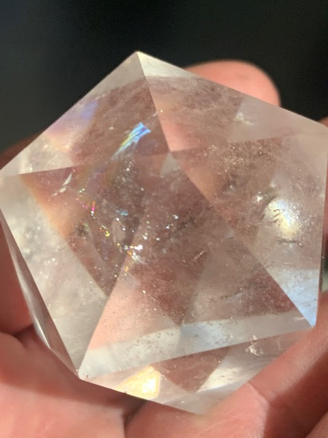 Rock crystal icosahedron, one of the five Platonic Solids - ± 50 x 40 mm / 106.1 g - AA to AAA quality