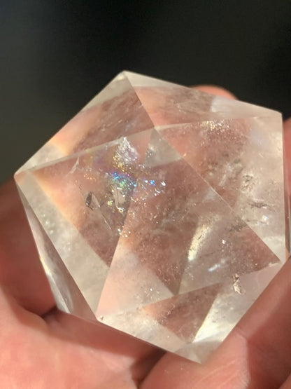 Rock crystal icosahedron, one of the five Platonic Solids - ± 50 x 40 mm / 106.1 g - AA to AAA quality