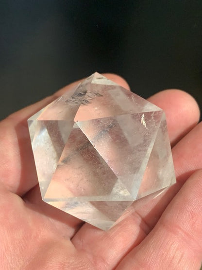 Rock crystal icosahedron, one of the five Platonic Solids - ± 50 x 40 mm / 106.1 g - AA to AAA quality