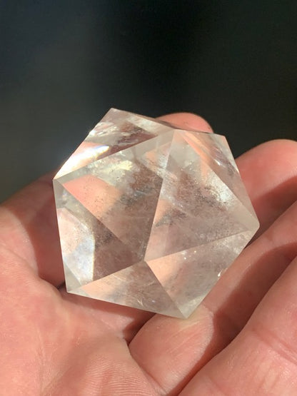 Rock crystal icosahedron, one of the five Platonic Solids - ± 50 x 40 mm / 106.1 g - AA to AAA quality