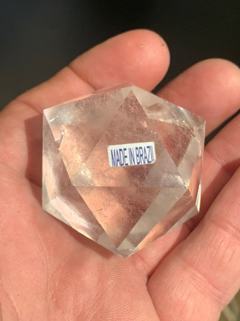 Rock crystal icosahedron, one of the five Platonic Solids - ± 50 x 40 mm / 106.1 g - AA to AAA quality