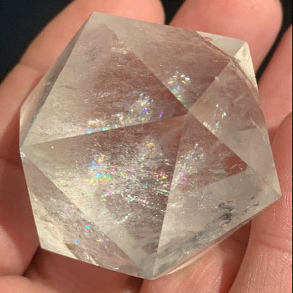 Rock crystal icosahedron, one of the five Platonic Solids - ± 50 x 40 mm / 101.3 g - AA to AAA quality