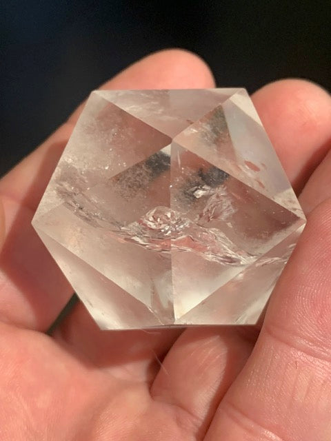 Rock crystal icosahedron, one of the five Platonic Solids - ± 50 x 40 mm / 101.3 g - AA to AAA quality