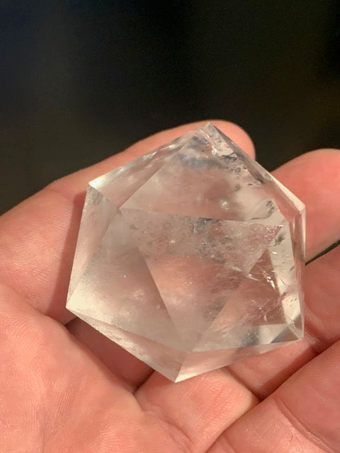 Rock crystal icosahedron, one of the five Platonic Solids - ± 50 x 40 mm / 101.3 g - AA to AAA quality