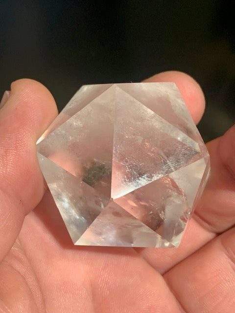 Rock crystal icosahedron, one of the five Platonic Solids - ± 50 x 40 mm / 101.3 g - AA to AAA quality