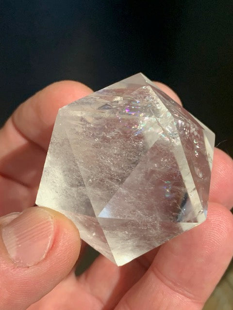 Rock crystal icosahedron, one of the five Platonic Solids - ± 50 x 40 mm / 101.3 g - AA to AAA quality