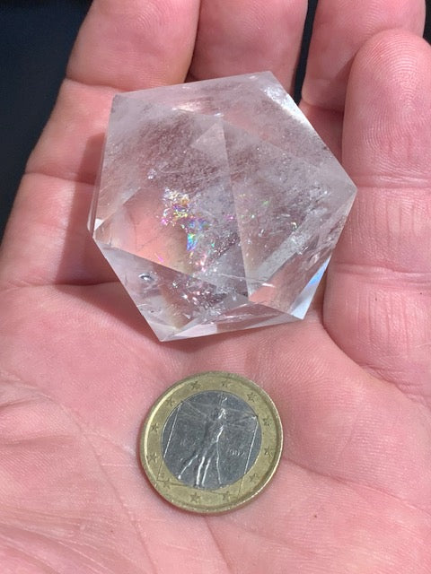 Rock crystal icosahedron, one of the five Platonic Solids - ± 50 x 40 mm / 101.3 g - AA to AAA quality