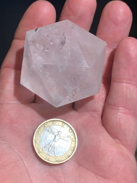 Rock crystal icosahedron, one of the five Platonic Solids - ± 50 x 41 mm / 115.9 g - AA to AAA quality