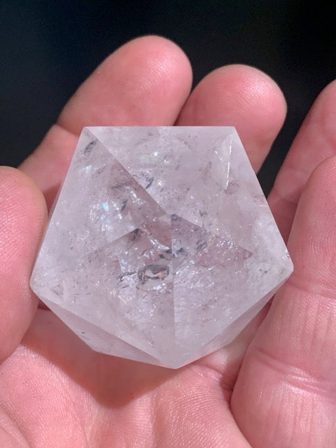 Rock crystal icosahedron, one of the five Platonic Solids - ± 50 x 41 mm / 115.9 g - AA to AAA quality