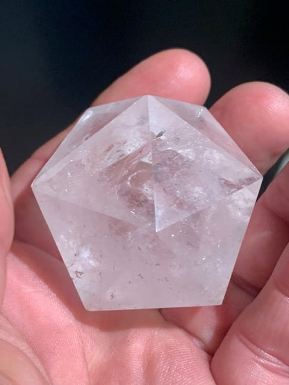 Rock crystal icosahedron, one of the five Platonic Solids - ± 50 x 41 mm / 115.9 g - AA to AAA quality