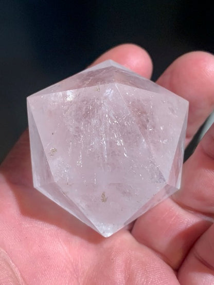 Rock crystal icosahedron, one of the five Platonic Solids - ± 50 x 41 mm / 115.9 g - AA to AAA quality