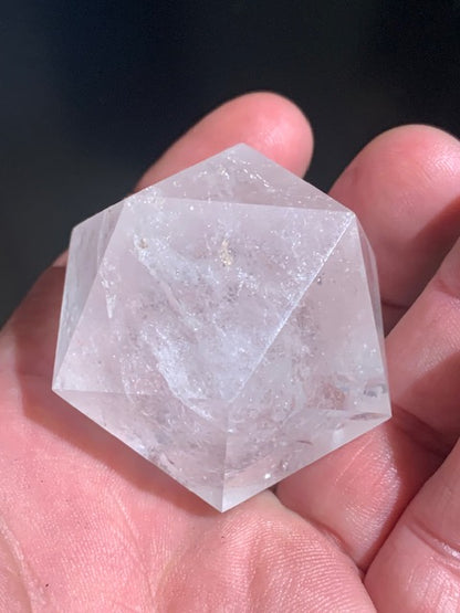 Rock crystal icosahedron, one of the five Platonic Solids - ± 50 x 41 mm / 115.9 g - AA to AAA quality