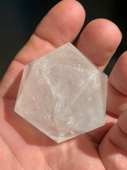 Rock crystal icosahedron, one of the five Platonic Solids - ± 50 x 41 mm / 115.9 g - AA to AAA quality