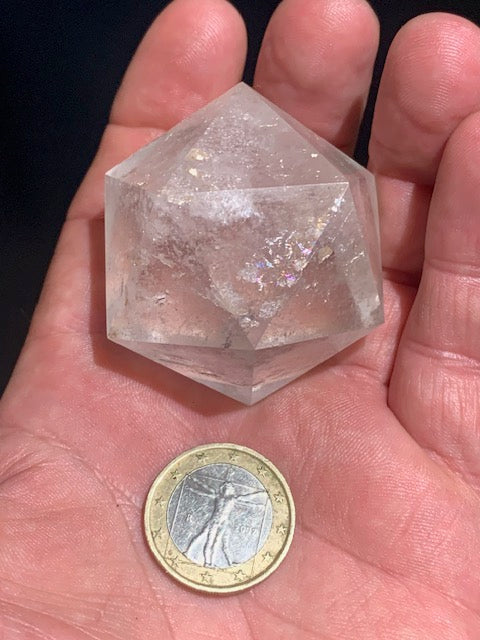 Rock crystal icosahedron, one of the five Platonic Solids - ± 51 x 42 mm / 120.9 g - AA to AAA quality