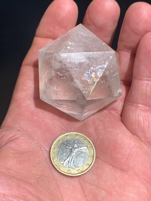 Rock crystal icosahedron, one of the five Platonic Solids - ± 51 x 42 mm / 120.9 g - AA to AAA quality