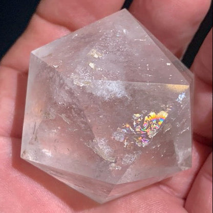 Rock crystal icosahedron, one of the five Platonic Solids - ± 51 x 42 mm / 120.9 g - AA to AAA quality