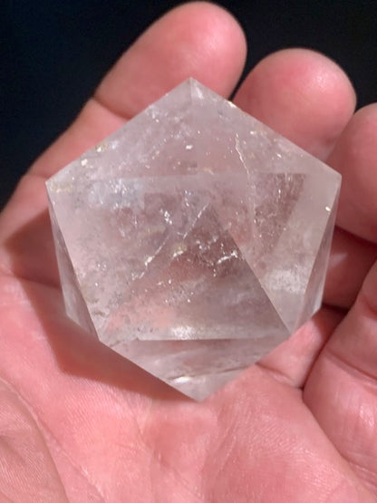 Rock crystal icosahedron, one of the five Platonic Solids - ± 51 x 42 mm / 120.9 g - AA to AAA quality