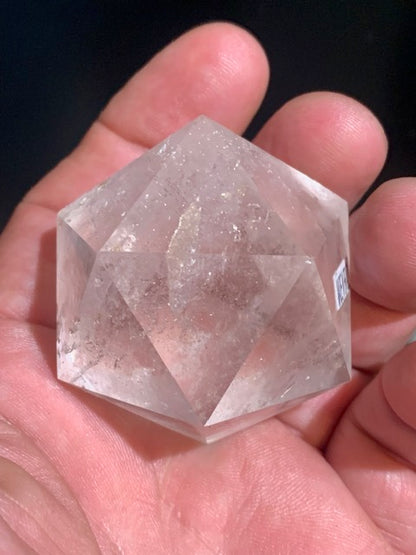 Rock crystal icosahedron, one of the five Platonic Solids - ± 51 x 42 mm / 120.9 g - AA to AAA quality