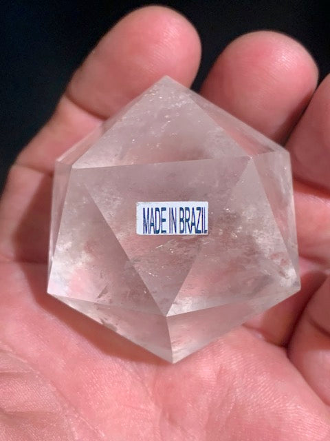 Rock crystal icosahedron, one of the five Platonic Solids - ± 51 x 42 mm / 120.9 g - AA to AAA quality