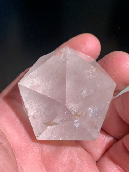 Rock crystal icosahedron, one of the five Platonic Solids - ± 51 x 42 mm / 120.9 g - AA to AAA quality