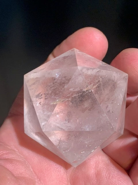 Rock crystal icosahedron, one of the five Platonic Solids - ± 51 x 42 mm / 120.9 g - AA to AAA quality