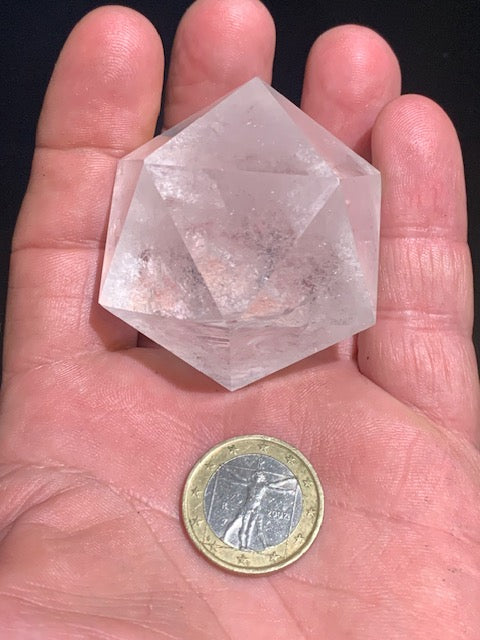 Rock crystal icosahedron, one of the five Platonic Solids - ± 55 x 45 mm / 141.5 g - AA to AAA quality