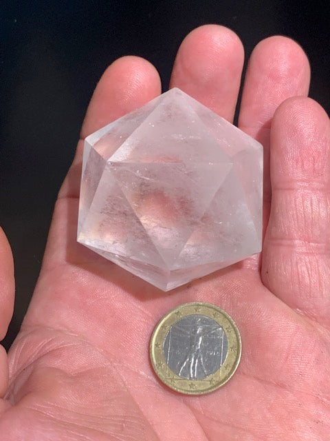 Rock crystal icosahedron, one of the five Platonic Solids - ± 55 x 45 mm / 141.5 g - AA to AAA quality