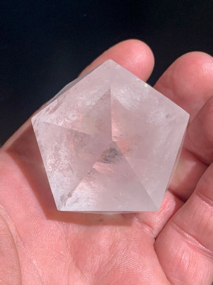 Rock crystal icosahedron, one of the five Platonic Solids - ± 55 x 45 mm / 141.5 g - AA to AAA quality